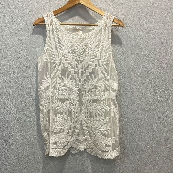 Laundry by Shelli Segal White Embroidered Lace Sheer Overlay Tank Top Size Small - Picture 1 of 7